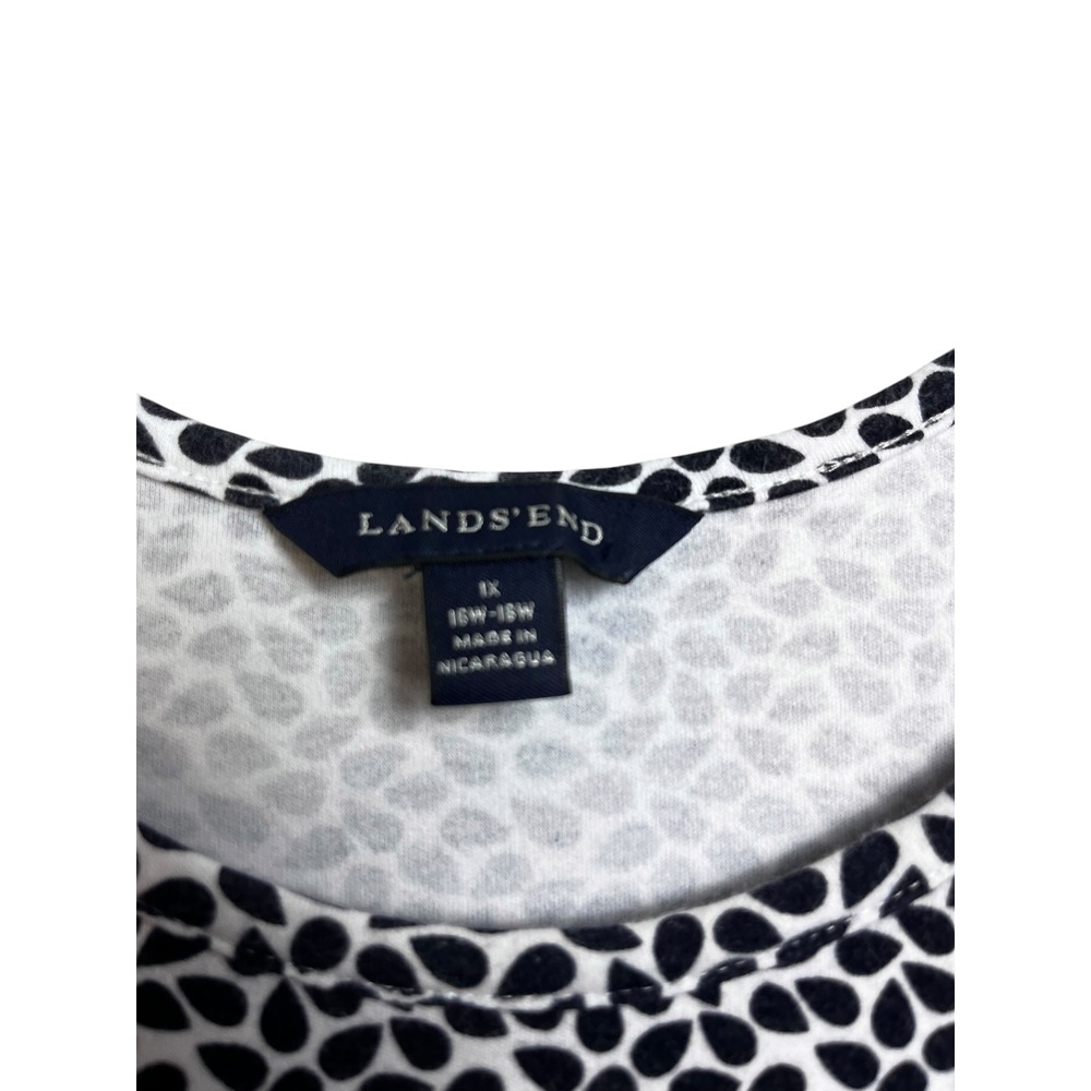 Lands End 1X Tank Top Black White Teardrop Print Scoop Neck Cotton Jersey‎ - Picture 4 of 6